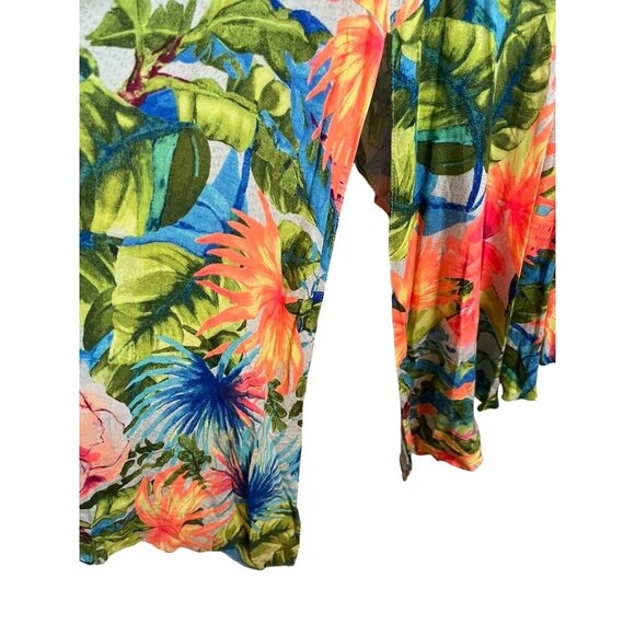 Farm Rio Dress L Orange Tropical Hi Lo Maxi One Shoulder Strap Blue Side Split G - Picture 10 of 15